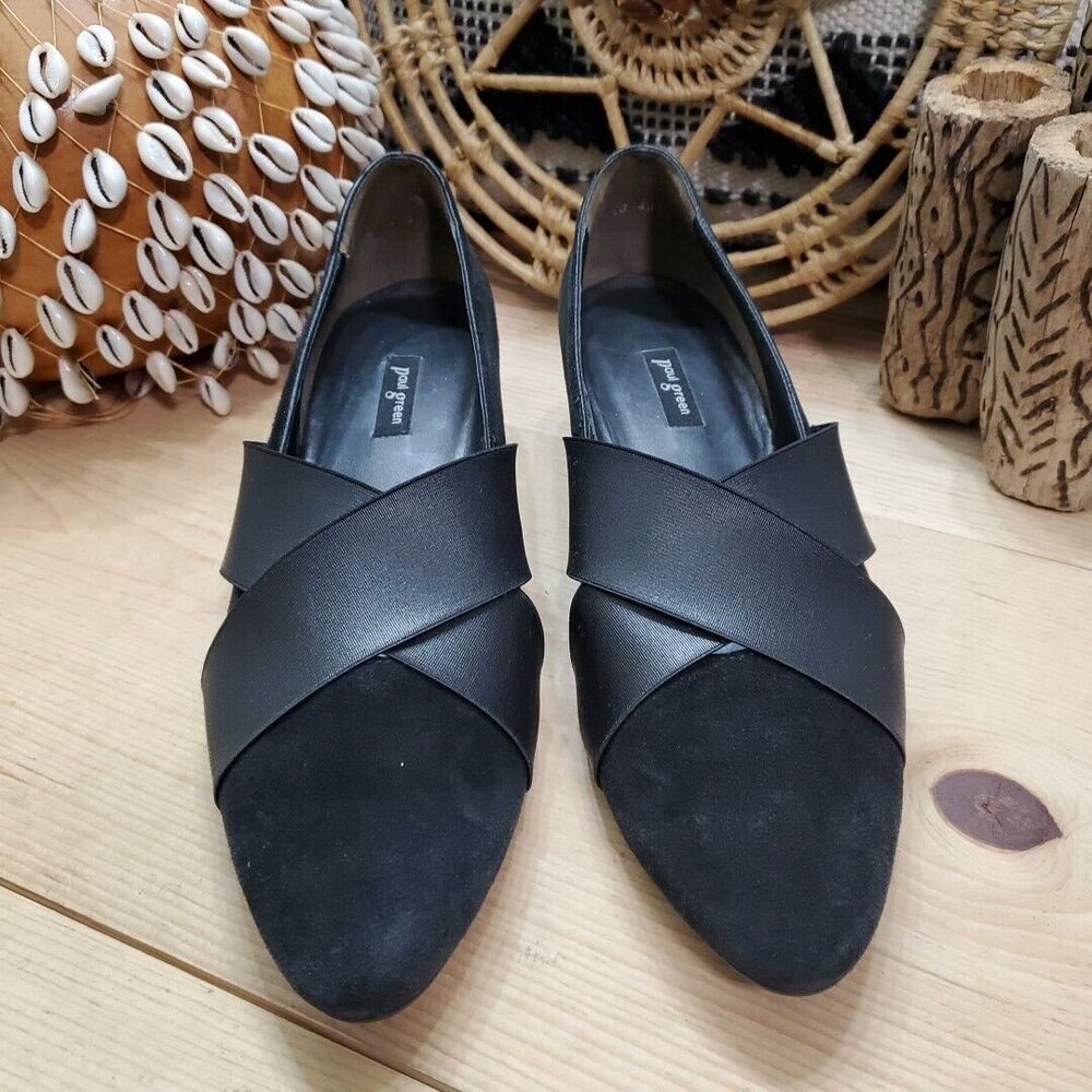 Paul Green Daniella Women US 9.5 Criss Cross Strap Wedge Pumps Leather Black